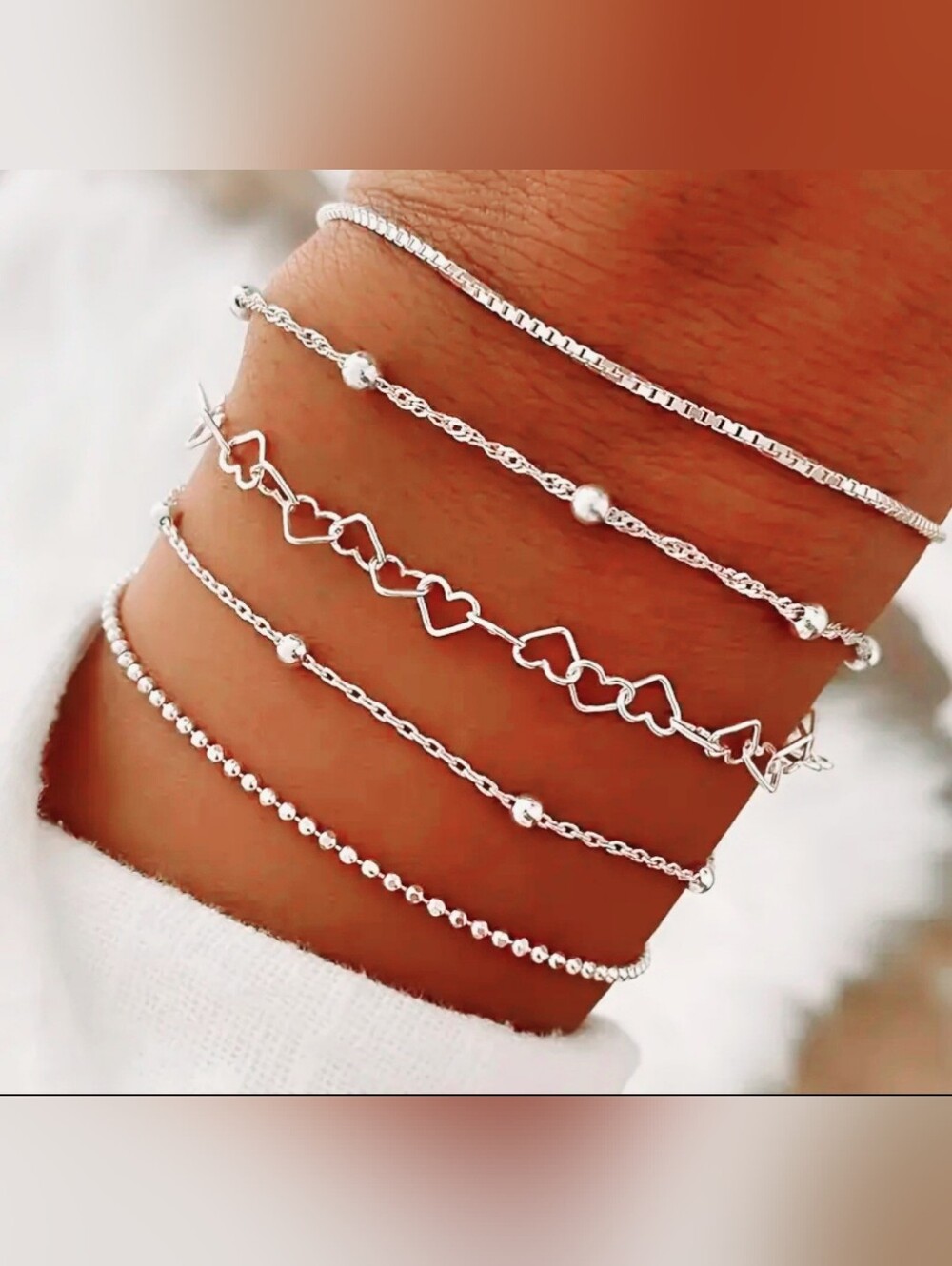Silver Plated 5 Pcs. Link Stackable Bracelet Set - Picture 2 of 3